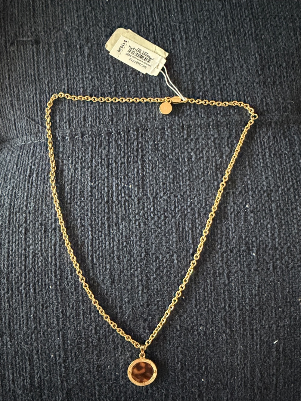 Michael Kors Gold-Tone Necklace with Brown Center Pendant